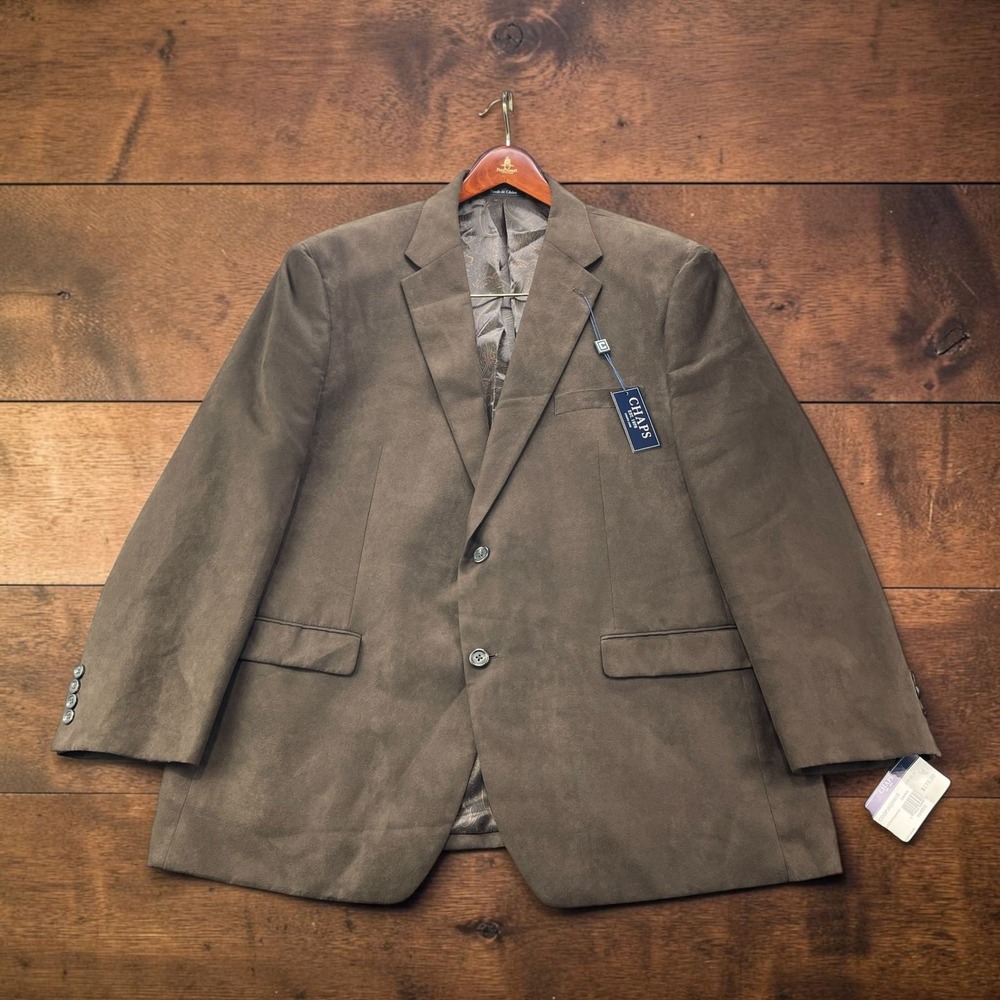 NEW Chaps Mens 46R Brown Faux Suede Sport Coat Blazer Paisley Lining 2 Button